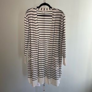 Nine West Black White Stripe Duster Cardigan